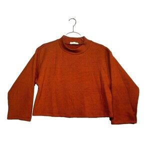 June & Hudson Long‎ Sleeve Cropped Turtle Neck Blouse Women's Size Small Brown